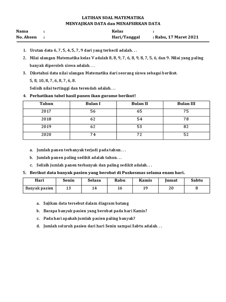 Latihan Soal Pengolahan Data Kelas 5 | PDF
