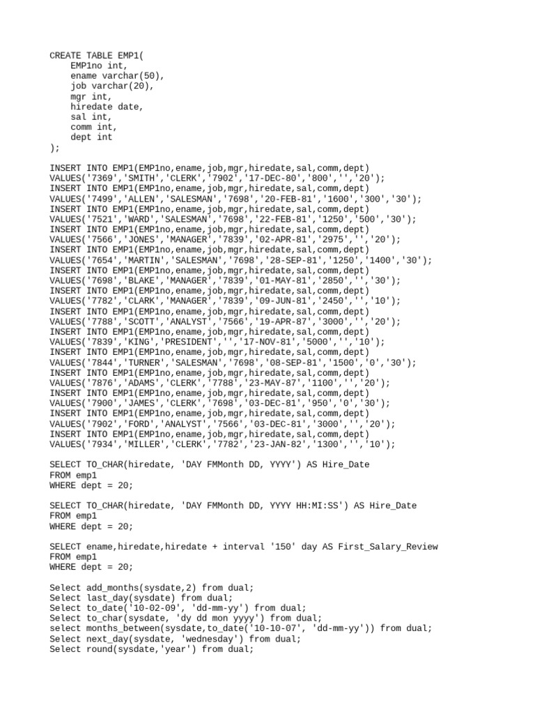 SQL Employee Table Creation and Queries | PDF | Systems Science | Ignorance