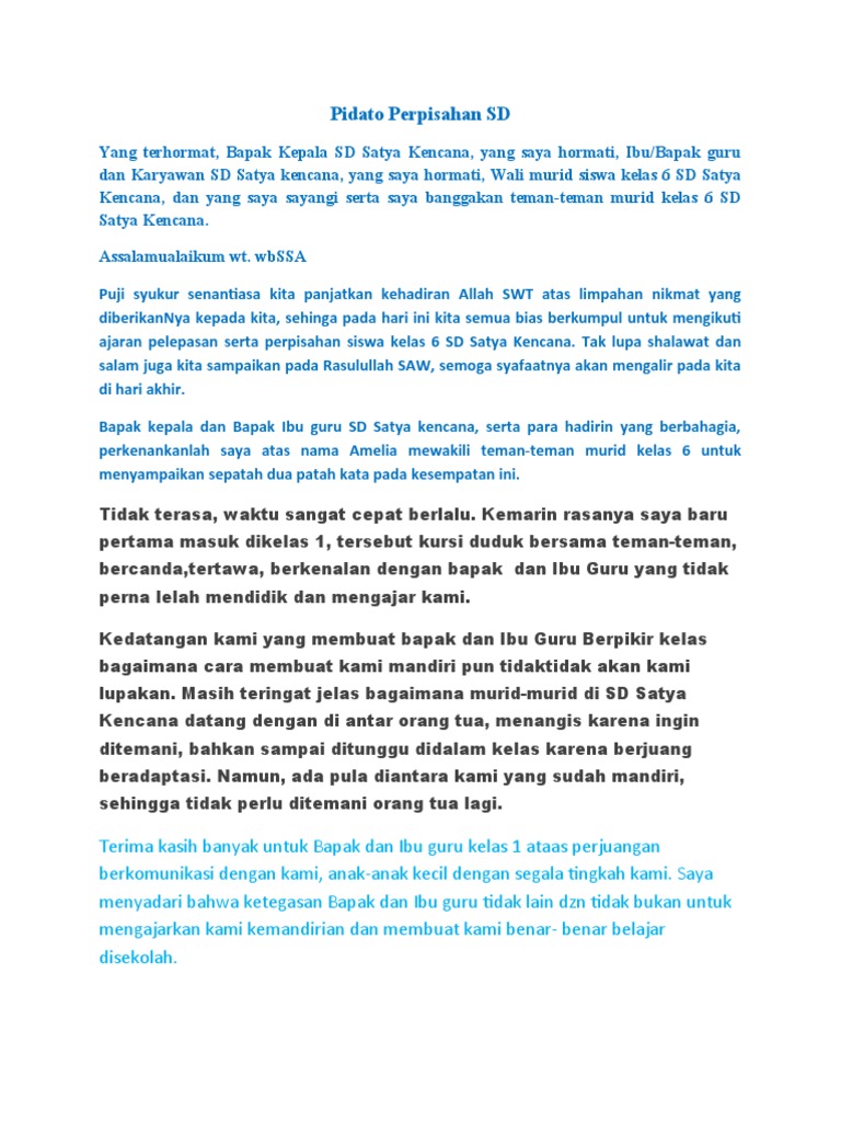 Pidato Perpisahan SD Dila Khansya | PDF
