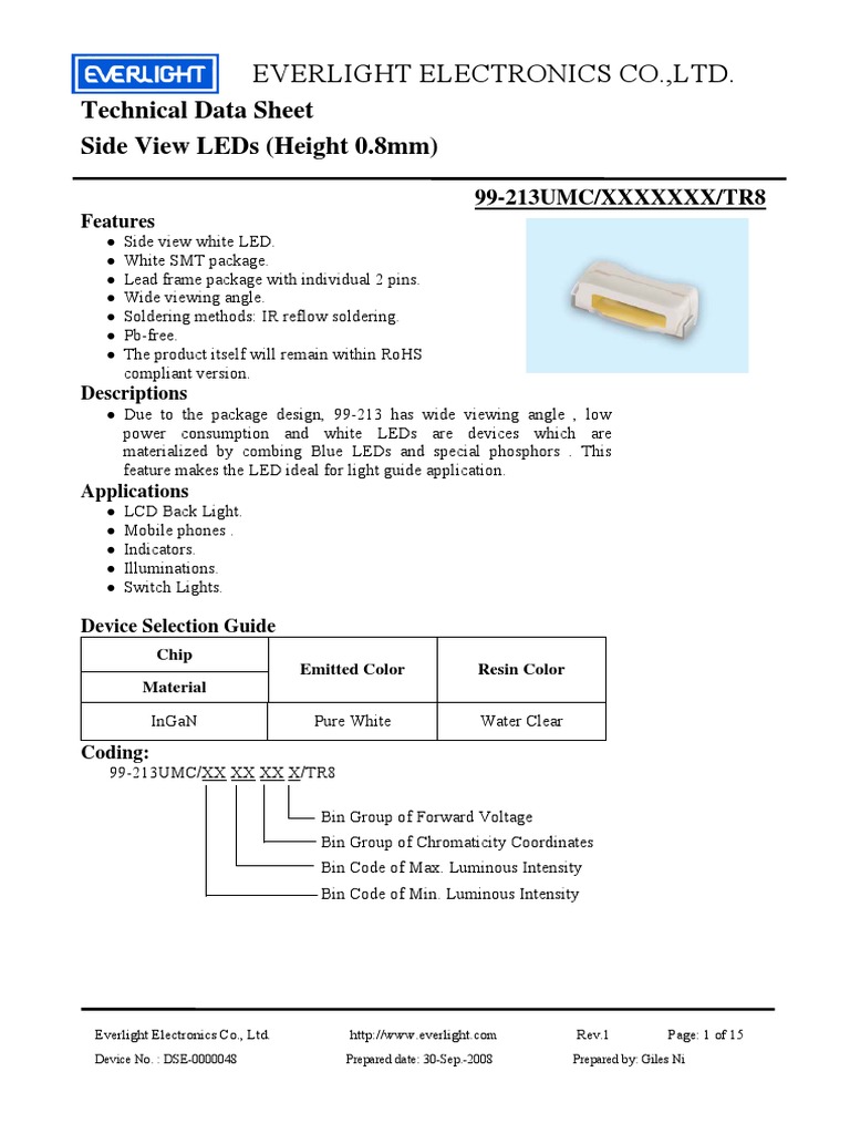Side View LED Technical Data Sheet | PDF | Light Emitting Diode ...