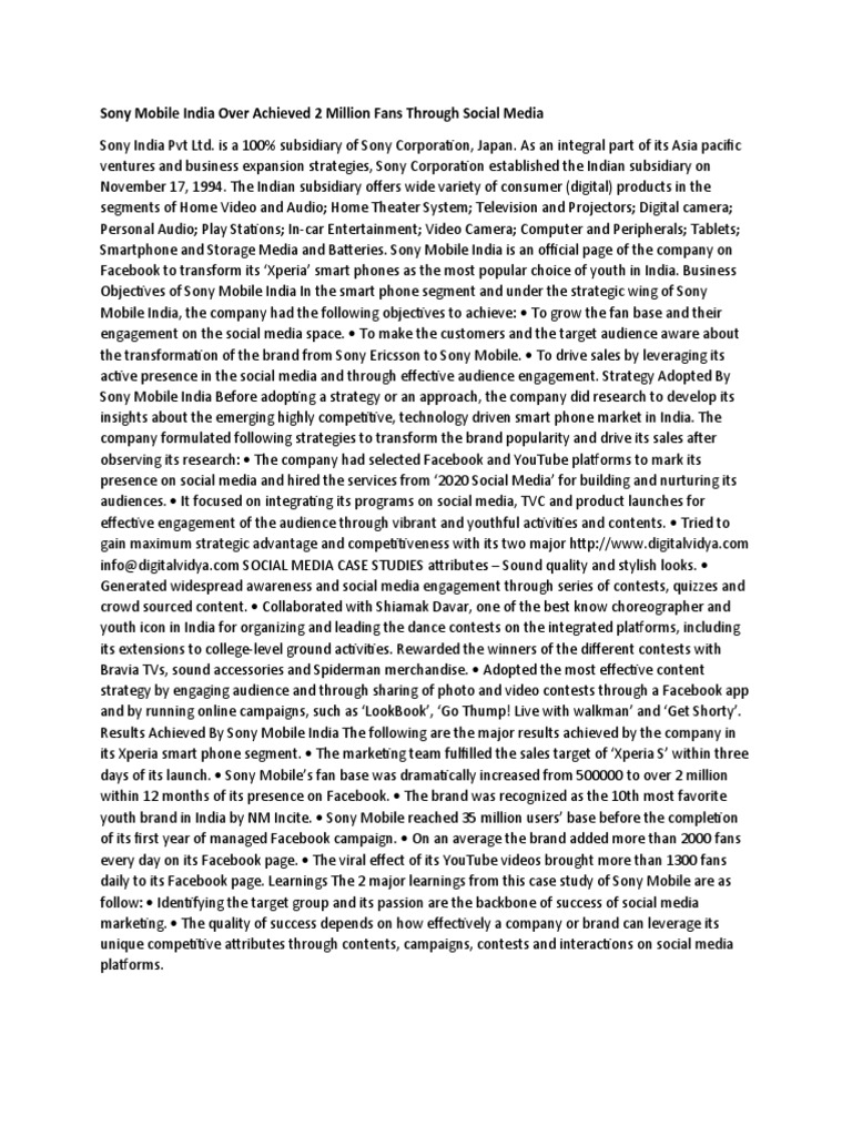 Sony Mobile India Over Achieved 2 Million Fans Through Social Media