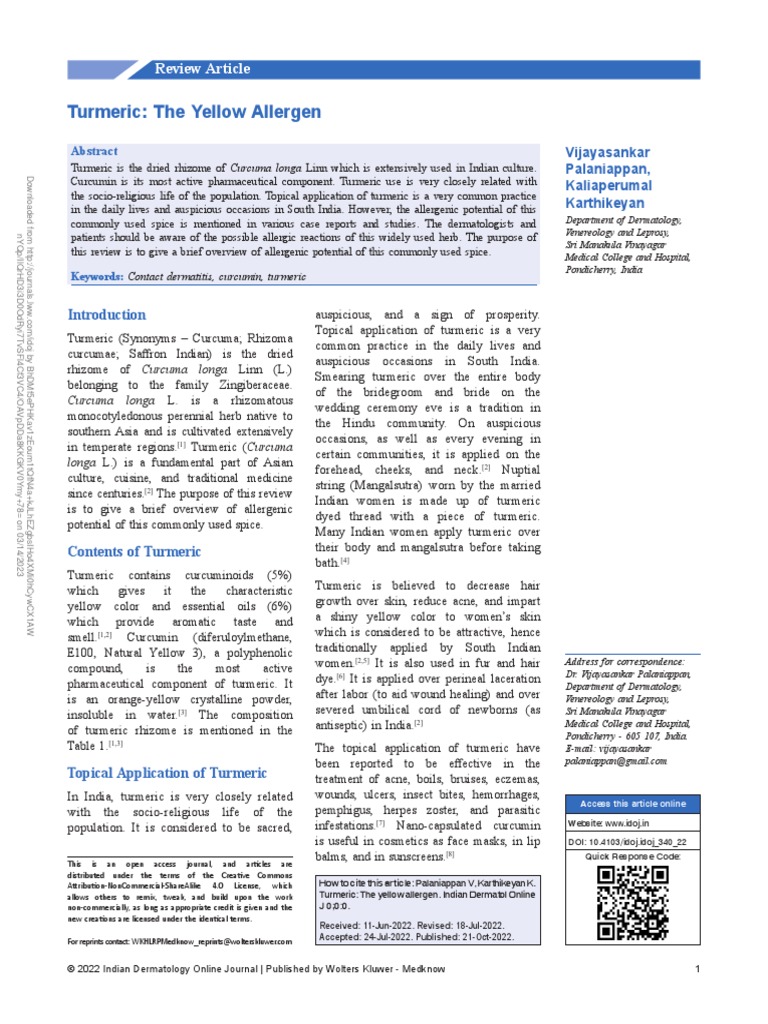 Turmeric The Yellow Allergen.99930 PDF PDF Turmeric Allergy