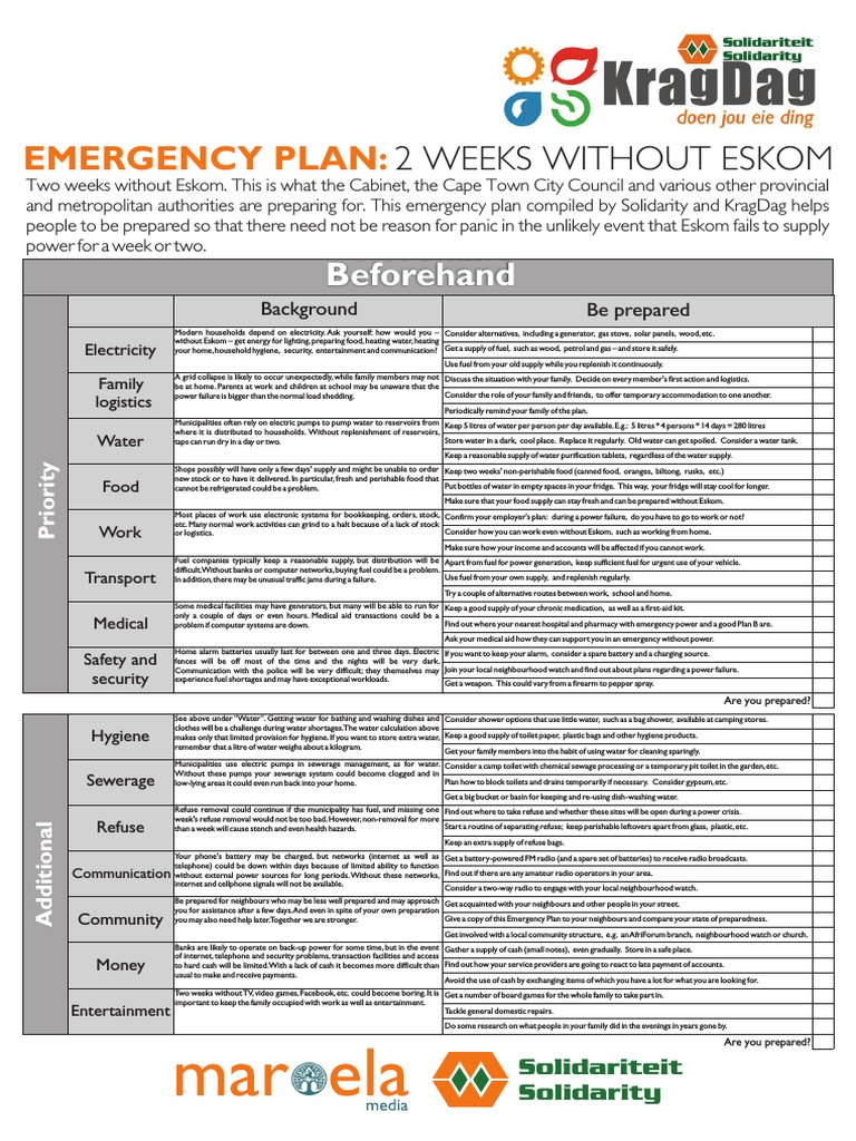 Kragdag Noodplan Eng | Download Free PDF | Hygiene | Water
