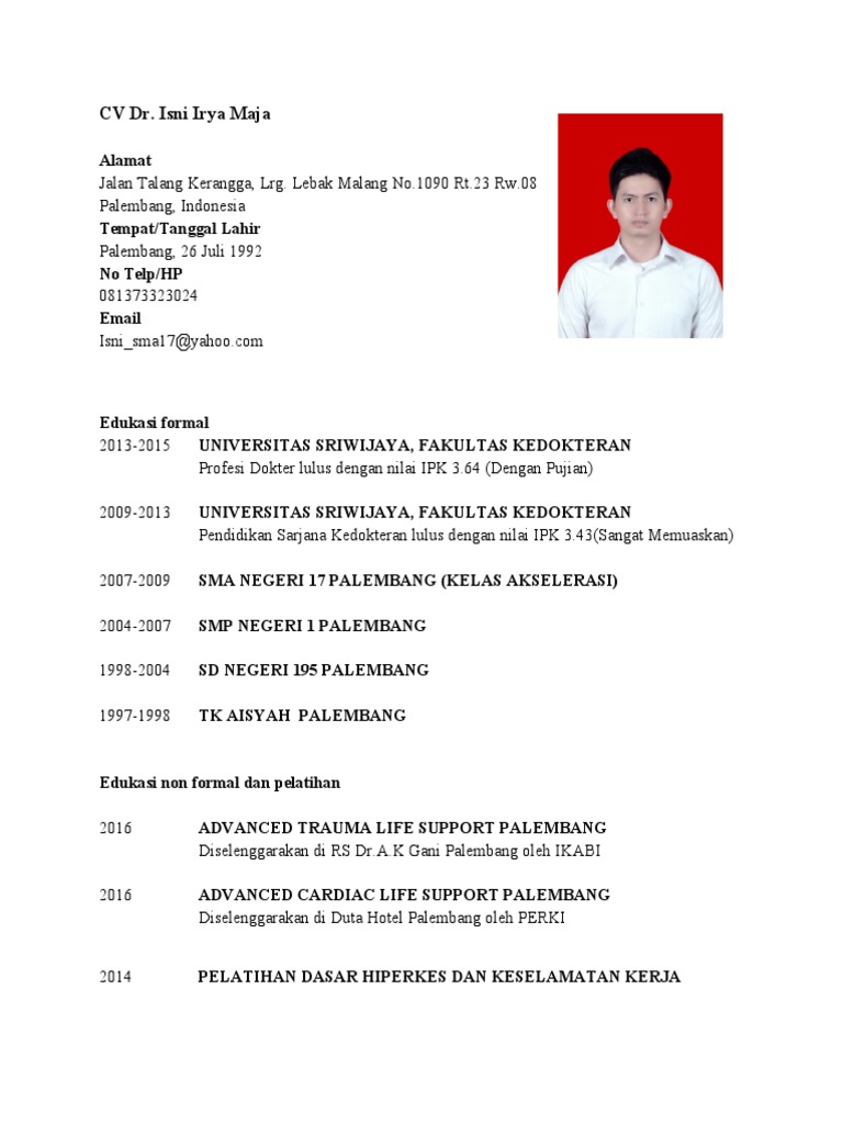 CV Dokter Isni Irya Maja | PDF