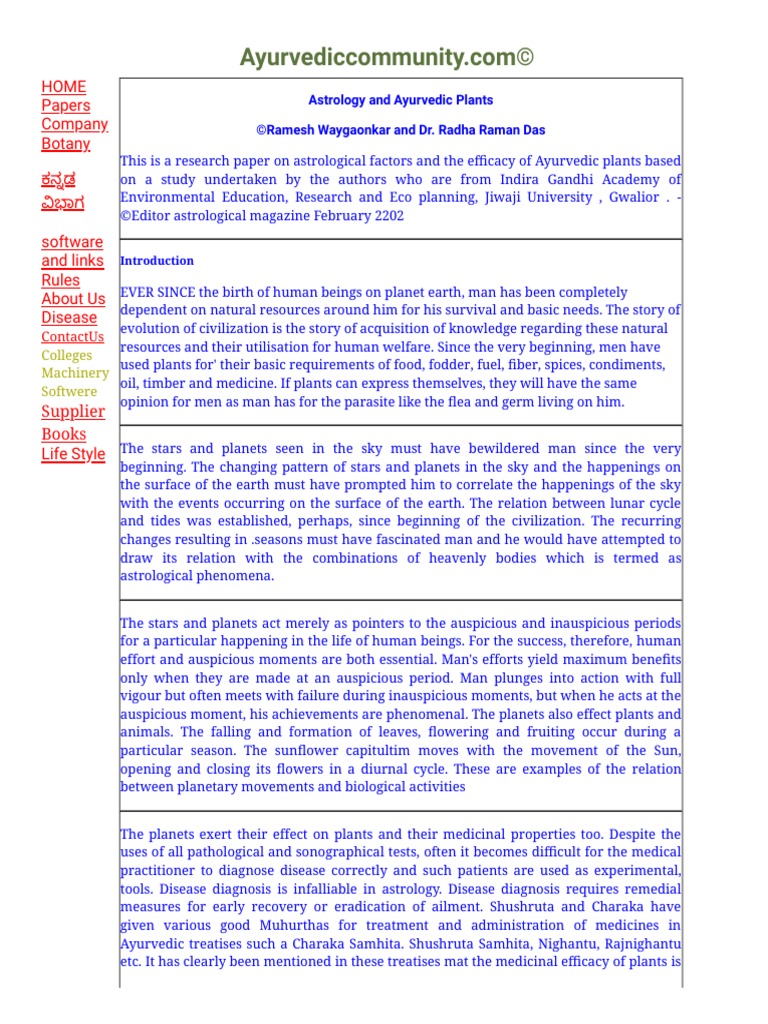 Astrology and Ayurvedic Plants PDF Vedas In Astrology