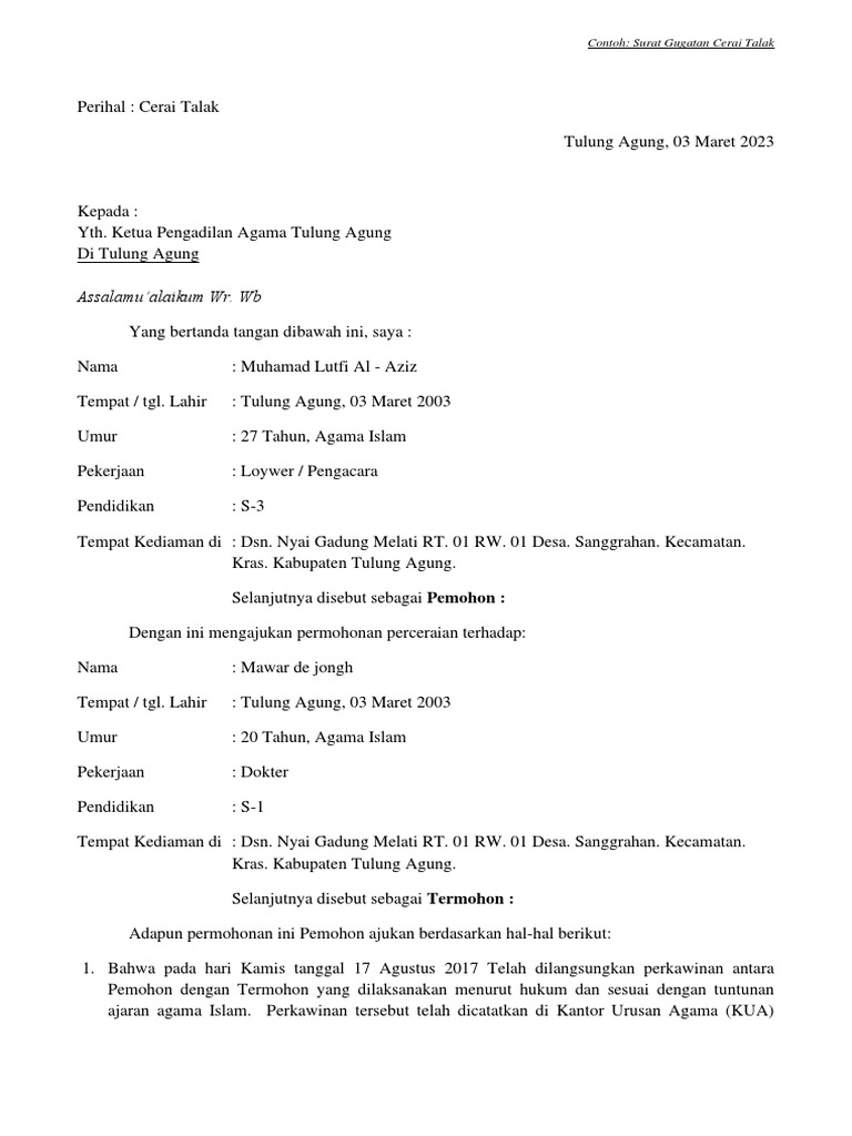 Contoh Cerai Talak oke.pdf | PDF