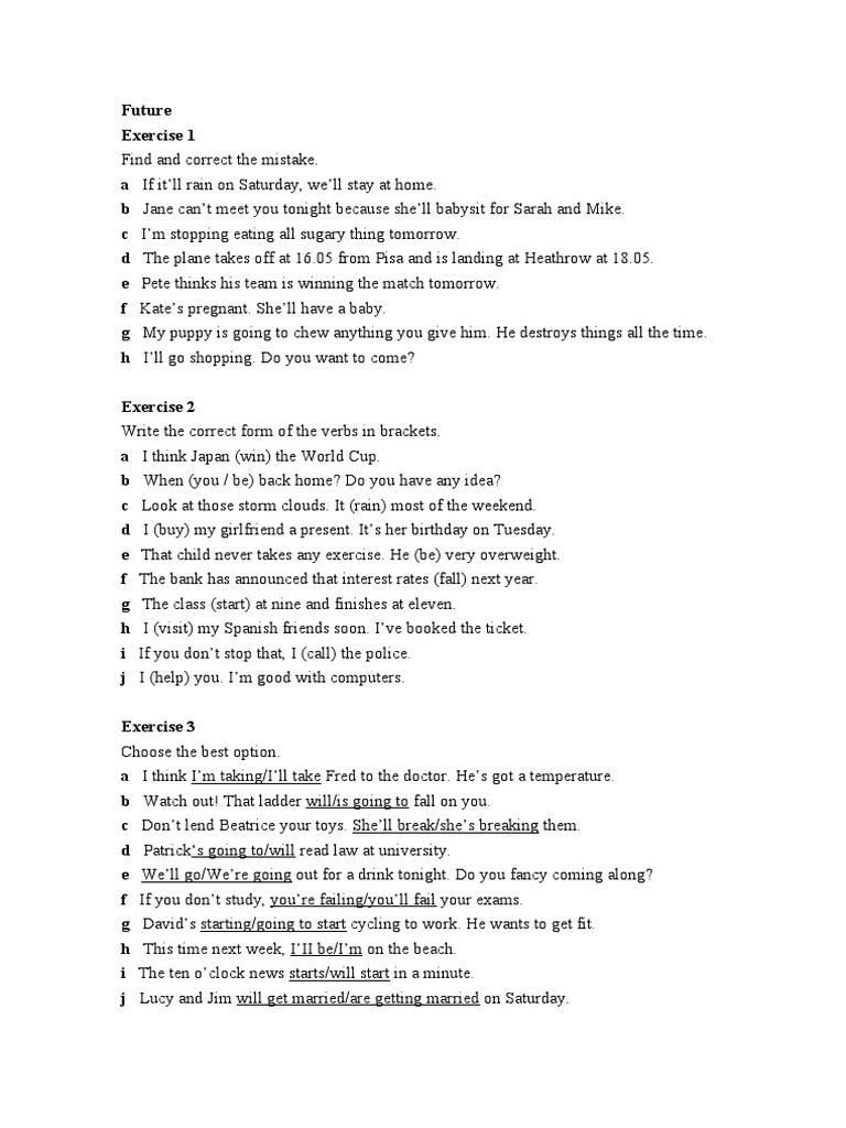 Future Tense Grammar Exercises | PDF
