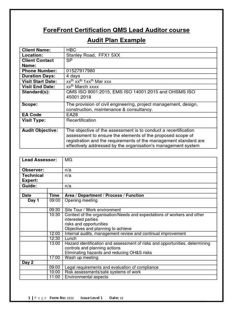 Audit Plan Example 9K 14K 45K PDF Audit Risk