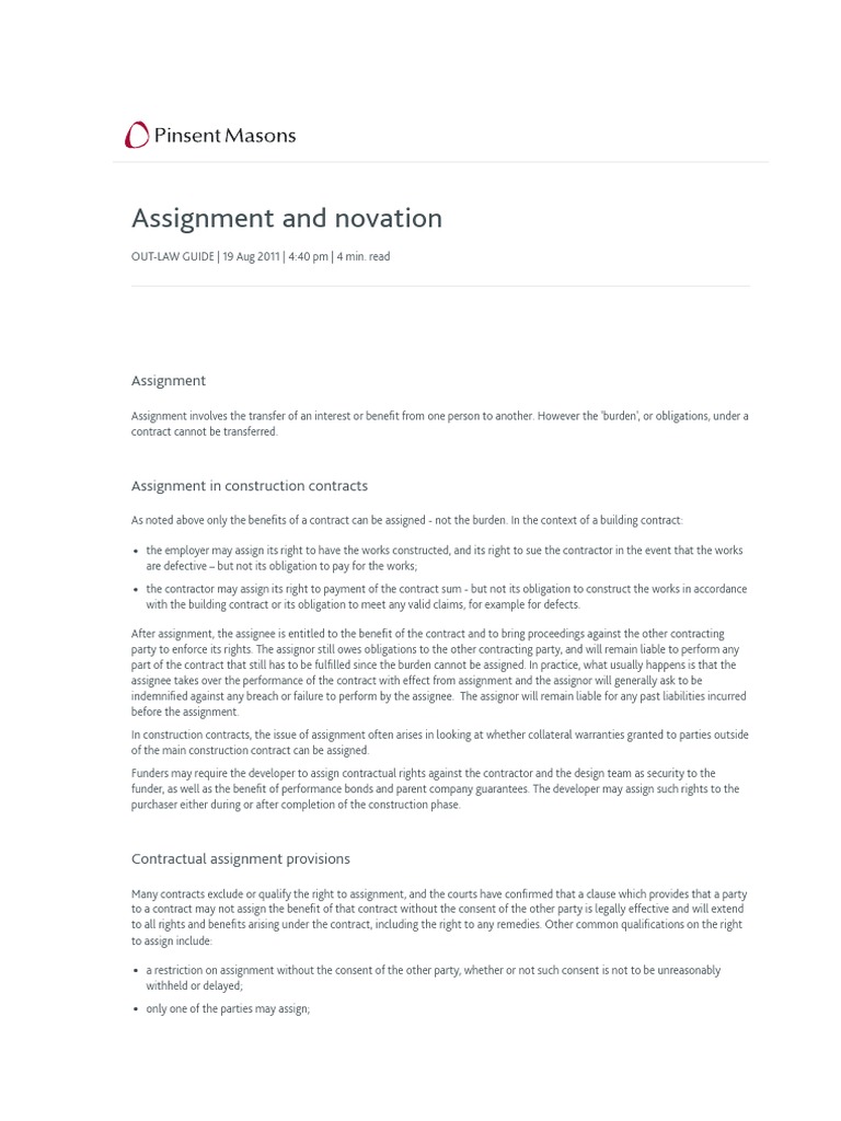 Assignment and Novation | PDF | Assignment (Law) | Business Law