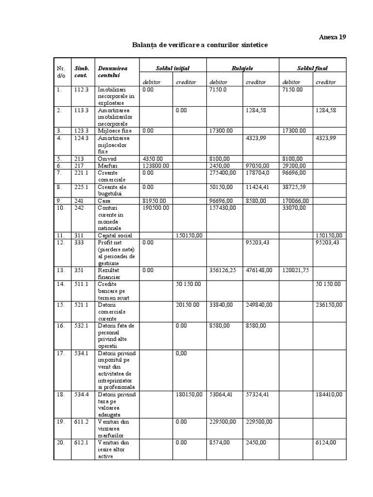 Model de Balanța de Verificare | PDF