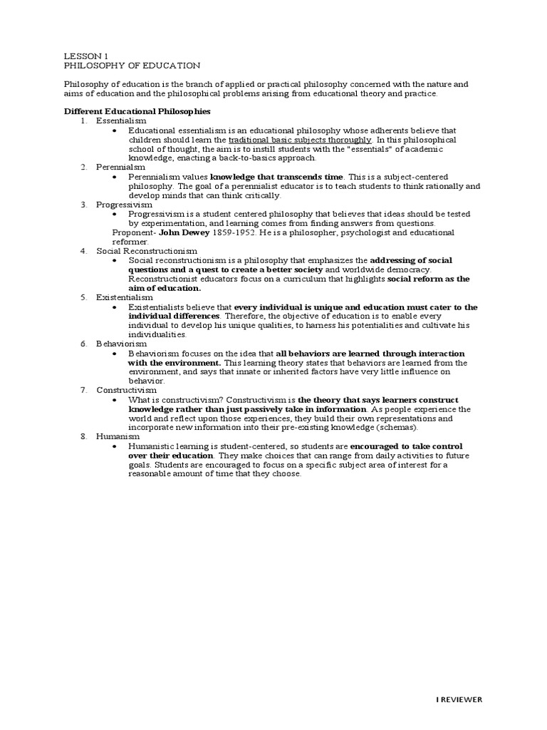 Educational Philosophies Explained | PDF | Philosophy Of Education ...