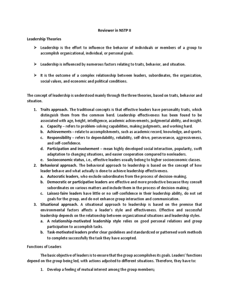 Leadership Theories and Styles Guide | PDF | Leadership | Servant ...