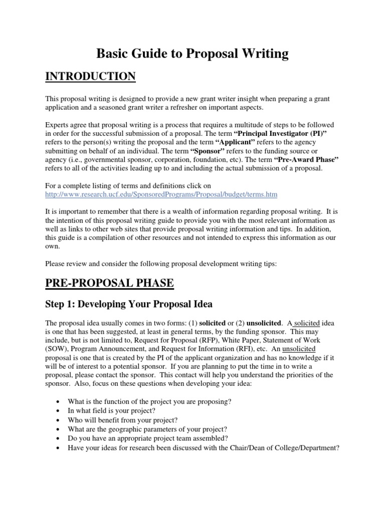 Basic Guide To Proposal Writing: Step 1: Developing Your Proposal Idea ...