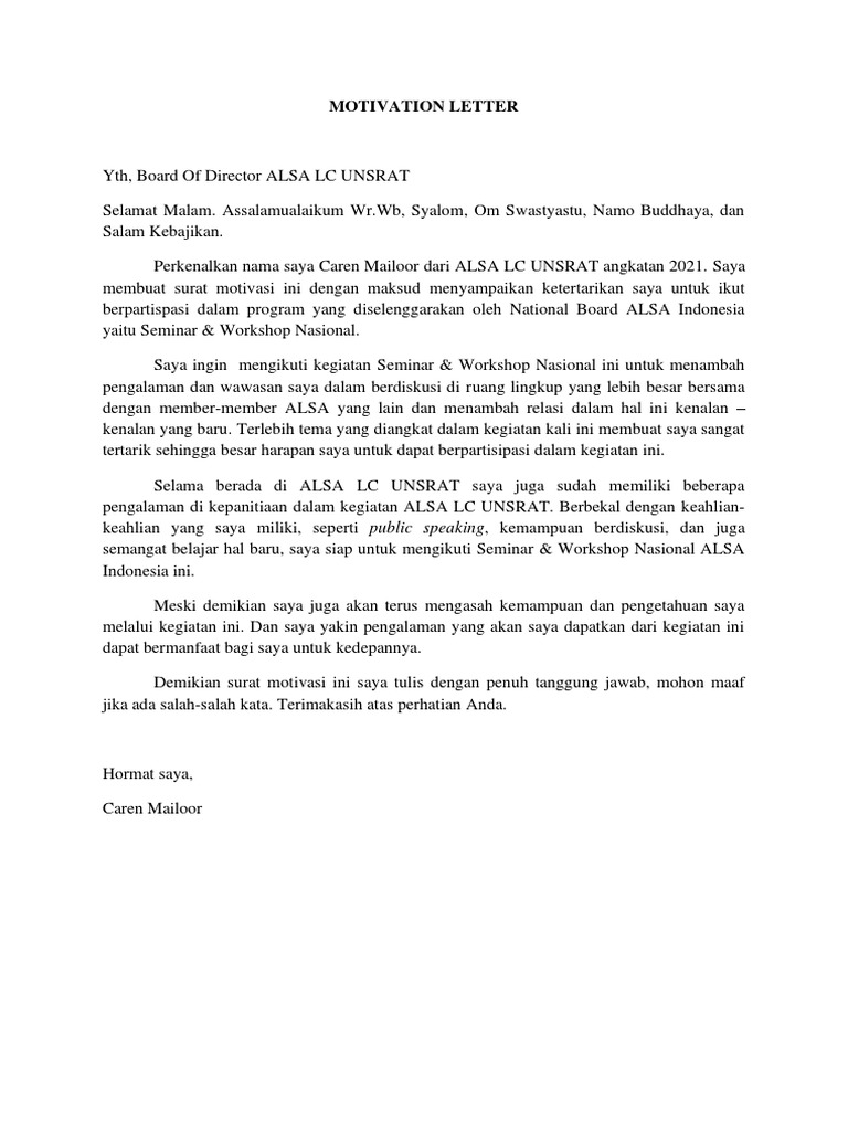 Motivation Letter PDF | PDF | Karier & Perkembangan | Pengembangan Diri