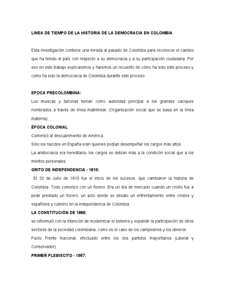 Línea de Tiempo de la Democracia en Colombia | PDF | Colombia | Democracia