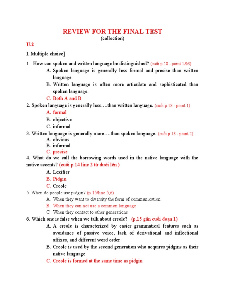 Review For The Final Test: C. Both A and B A. Formal | PDF