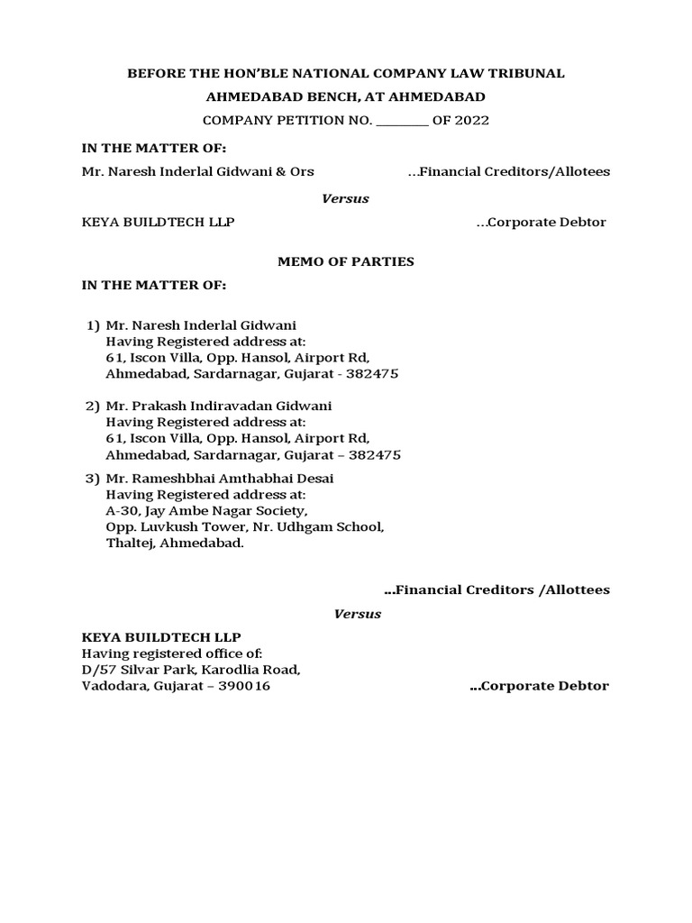Company Petition | PDF | Bankruptcy | Justice