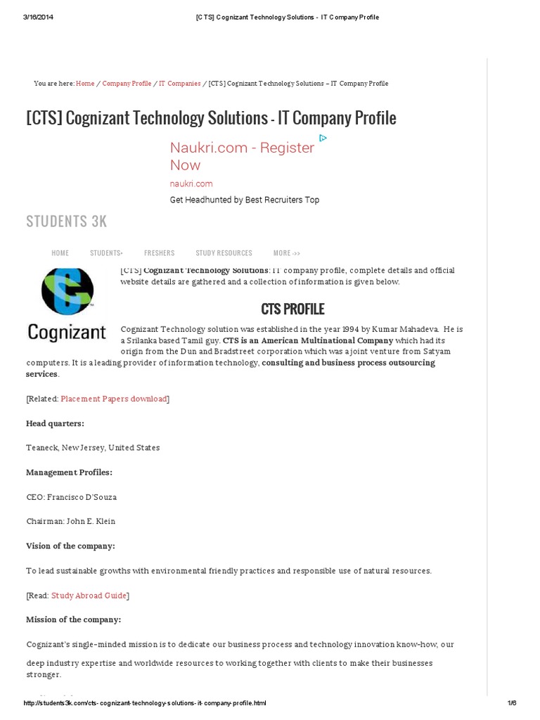 CTS Cognizant Technology Solutions IT C | PDF | Computing | Information ...