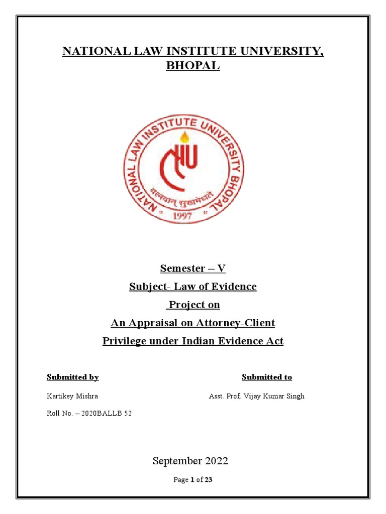 Law of Evidence Project PDF AttorneyClient Privilege Lawyer
