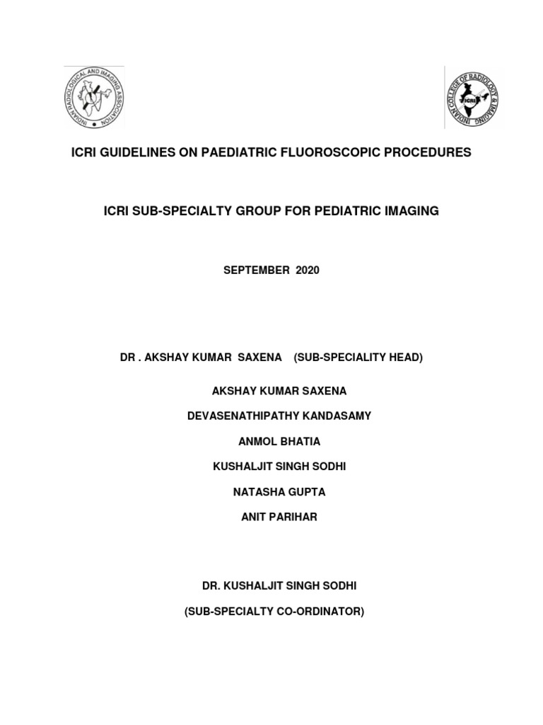 Icri Guidelines On Paediatric Fluoroscopic Procedures PDF Medical