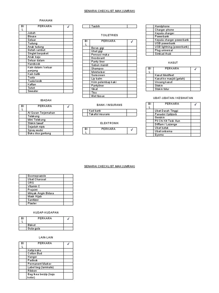Checklist Umrah Emak | PDF