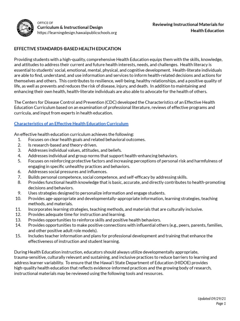 Review Health Education Materials PDF Health Education Psychology