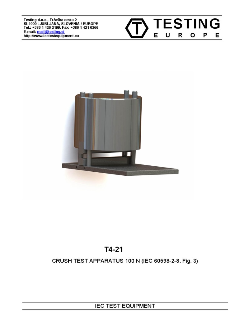 Crush Test Apparatus 100 N Technical Specifications and Operating