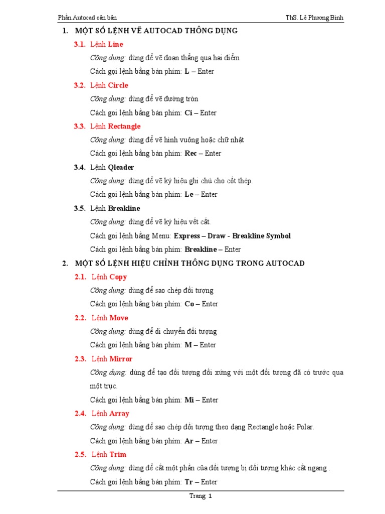 Mot so lenh co ban trong cad 2018 update pdf