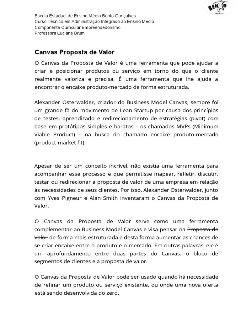 Template Canvas Proposta De Valor