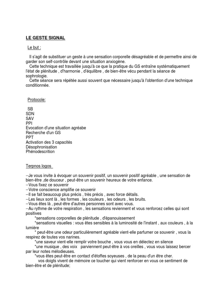 Geste Signal en Sophrologie | PDF | Bonheur