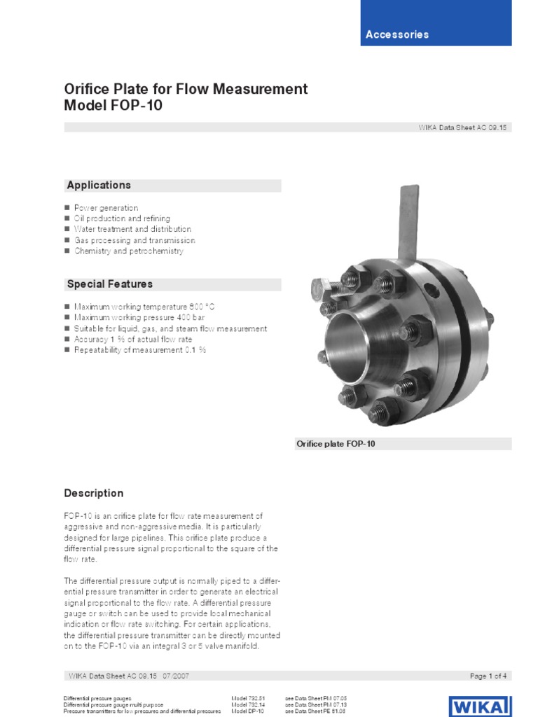 Orifice Plate Flow Meter Data Sheet PDF Flow Measurement Pressure