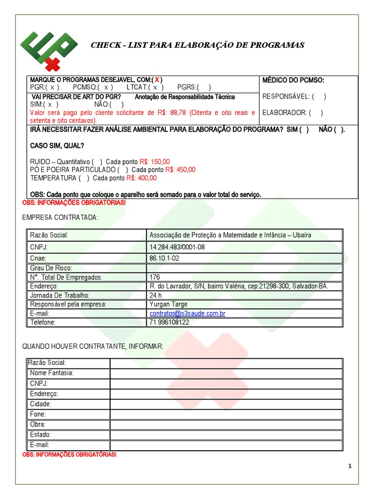 Checklist Pgr Pcmso Ltcat Pdf Enfermagem Sistema De Saúde