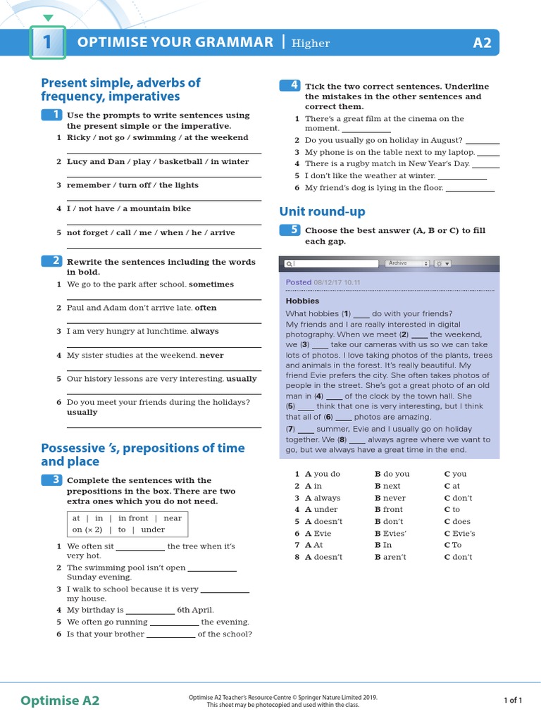 Opt A2 U01 Grammar Higher Pdf Pdf