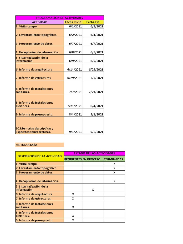 Programacion de Las Actividades | PDF