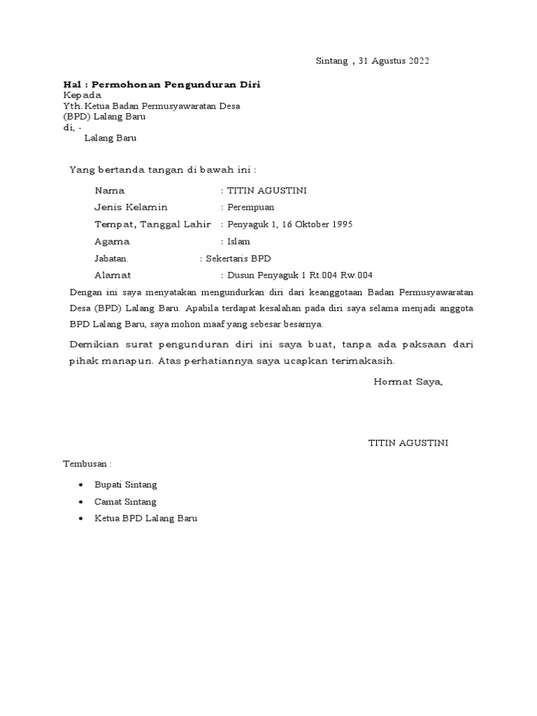 Surat Pengunduran Diri | PDF