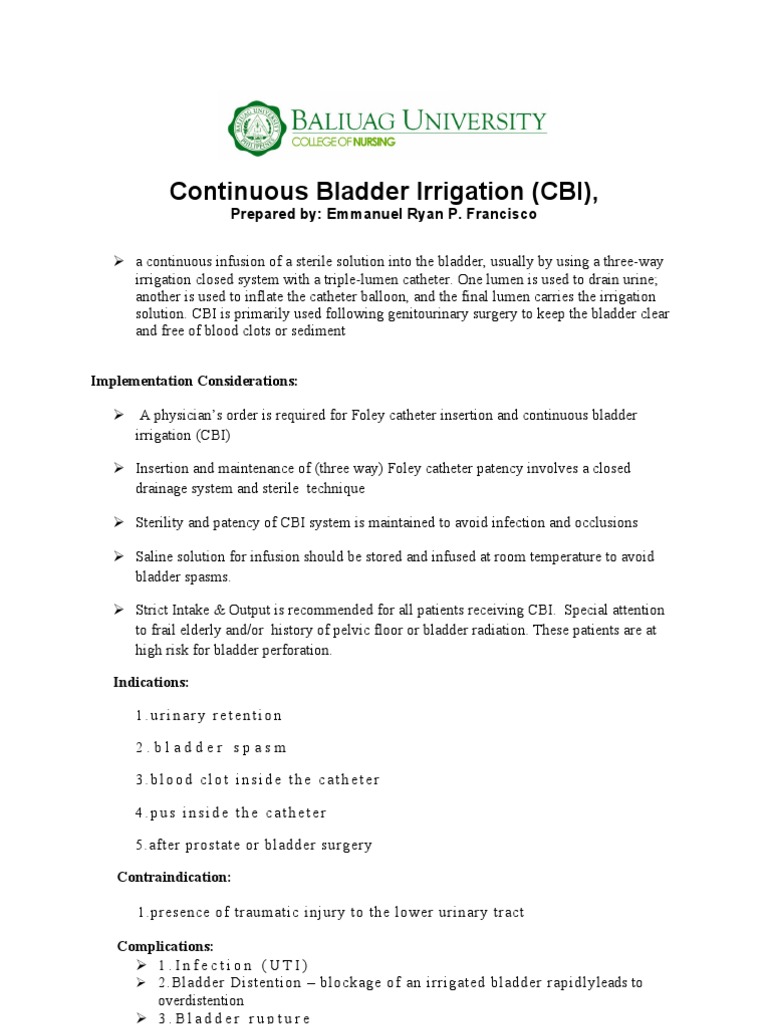 Continuous Bladder Irrigation Catheter Intravenous Therapy