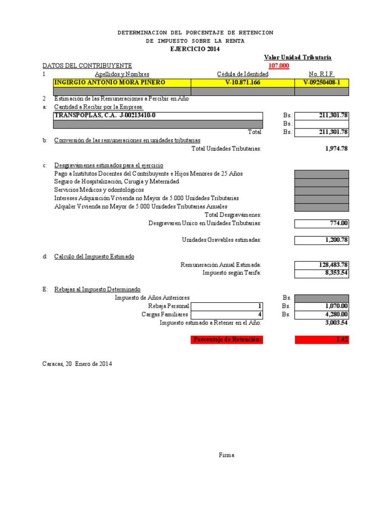 Retención de Impuesto sobre la Renta 2014 | PDF | Impuestos | Impuesto ...