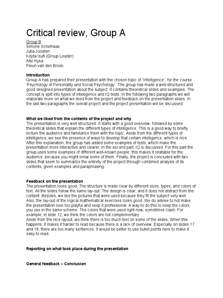 Critical Review PDF Intelligence Behavioural Sciences