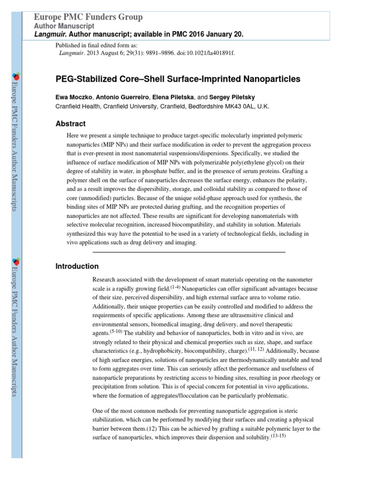 PEG-Stabilized Core-Shell Surface-Imprinted Nanoparticles | PDF ...