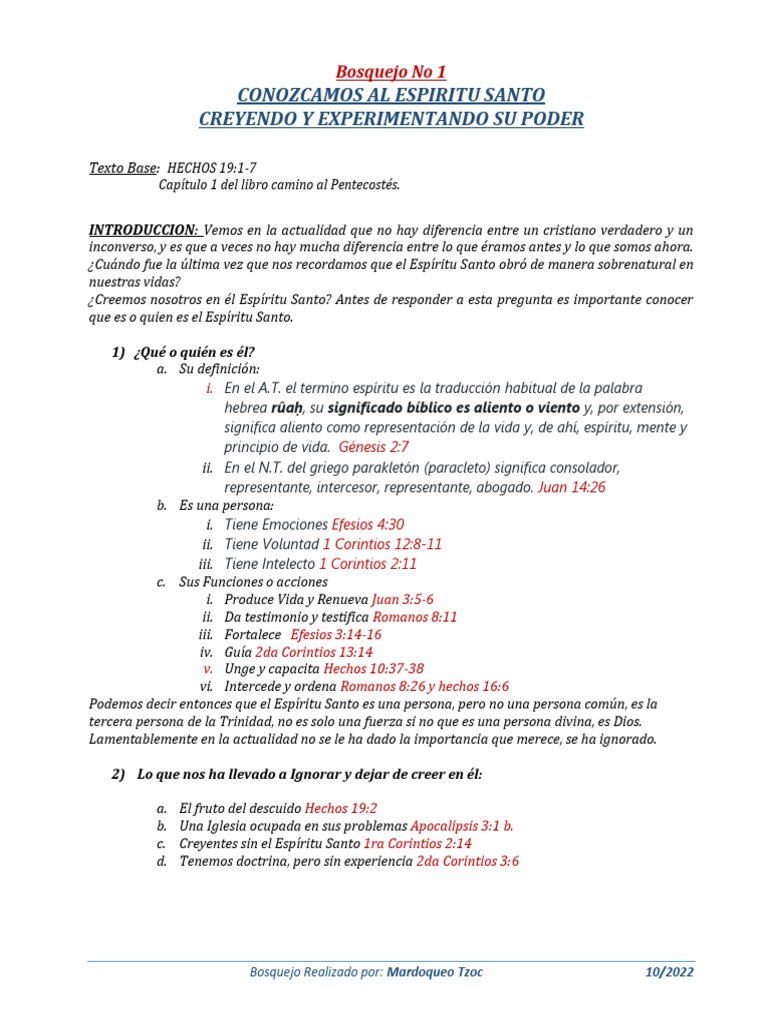 Bosquejos Capitulo 1 y 2 | PDF | espíritu Santo | Pentecostés