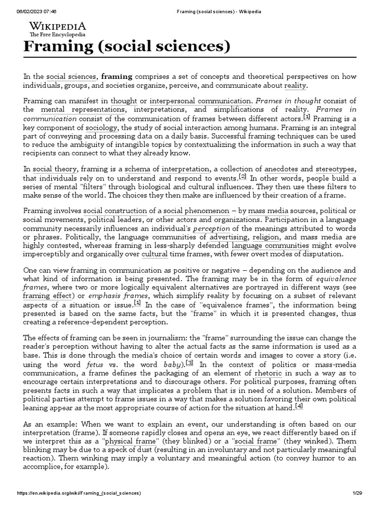Framing (Social Sciences) Wikipedia PDF Framing (Social Sciences