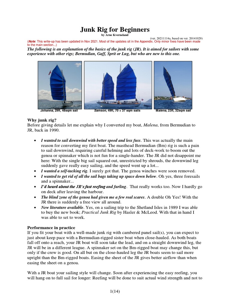 ジャンクリグの設計とハンドリングに関する詳細なガイドブック Introduction to Junk Rig Sailing | PDF | Sail | Water Transport