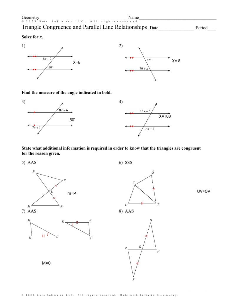 Triangle Congruence and Parallel Line Relationships (Geometry) PDF