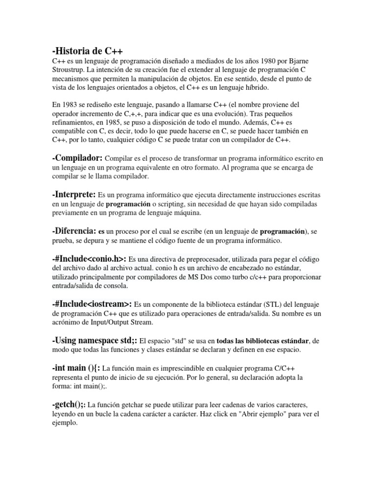 Historia y Fundamentos de C++ | PDF | C ++ | C (lenguaje de programación)