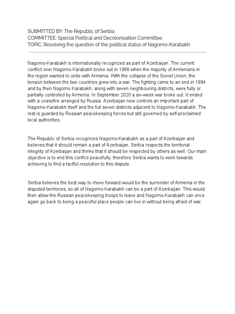 Position Paper-SPECPOL-Serbia | PDF | Western Sahara | Diplomacy