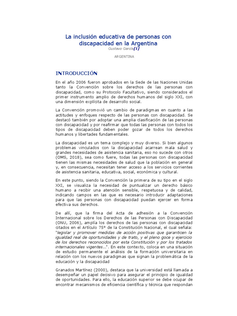 La Inclusion Educativa de Personas Con Discapacidad en La Argentina - 2 ...