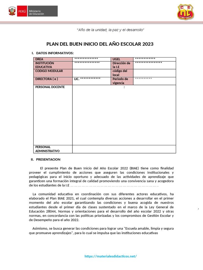 2 Plan Buen Inicio Del Ano Escolar MD | PDF | Educación primaria ...
