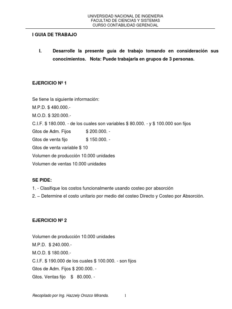 Ejercicios de Costeo en Contabilidad Gerencial | PDF | Costo | Margen bruto