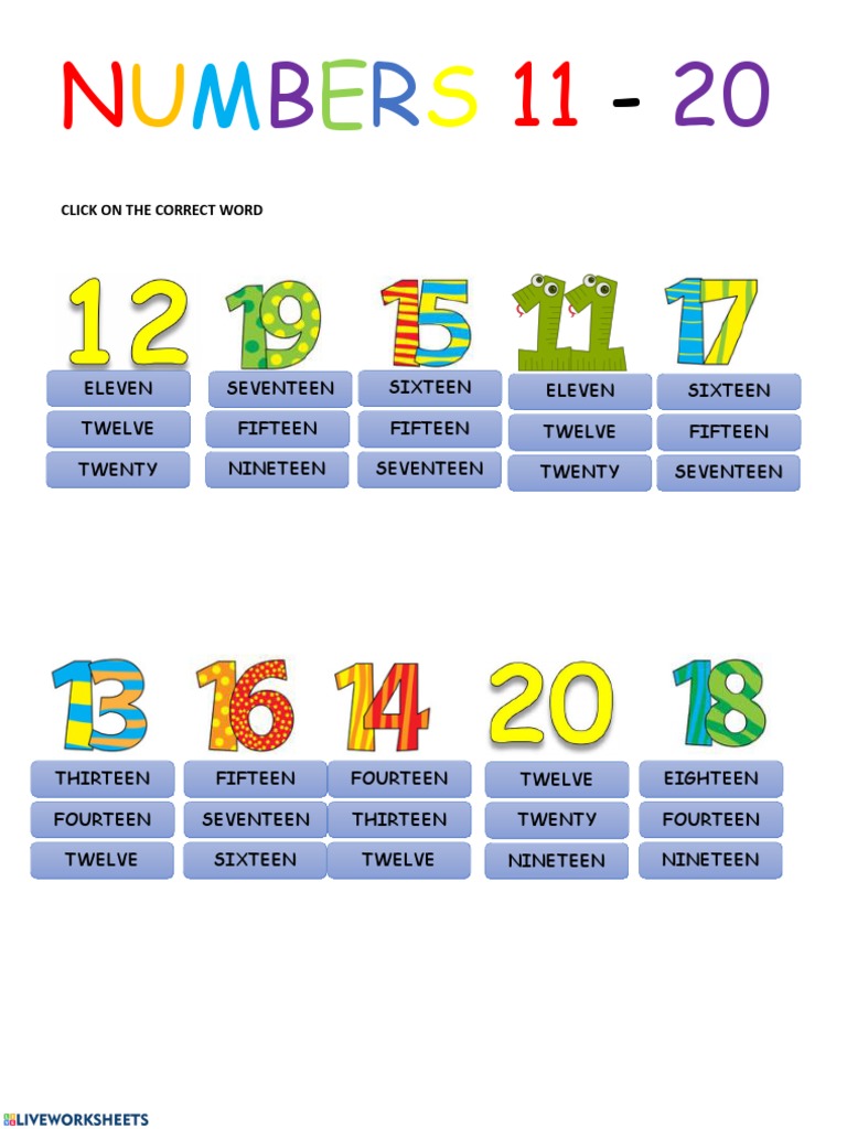 Numbers 11 to 20 in Words | PDF