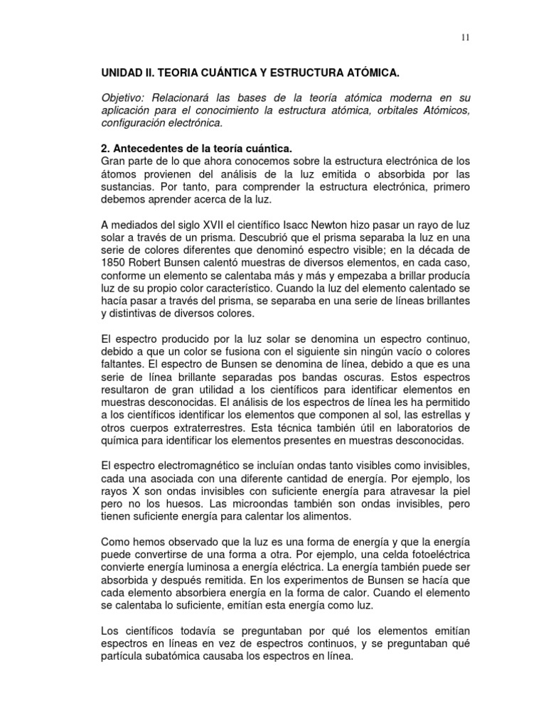 CUADERNILLO QUIMICA - Unit II Teoria Cuantica | PDF | Configuración ...